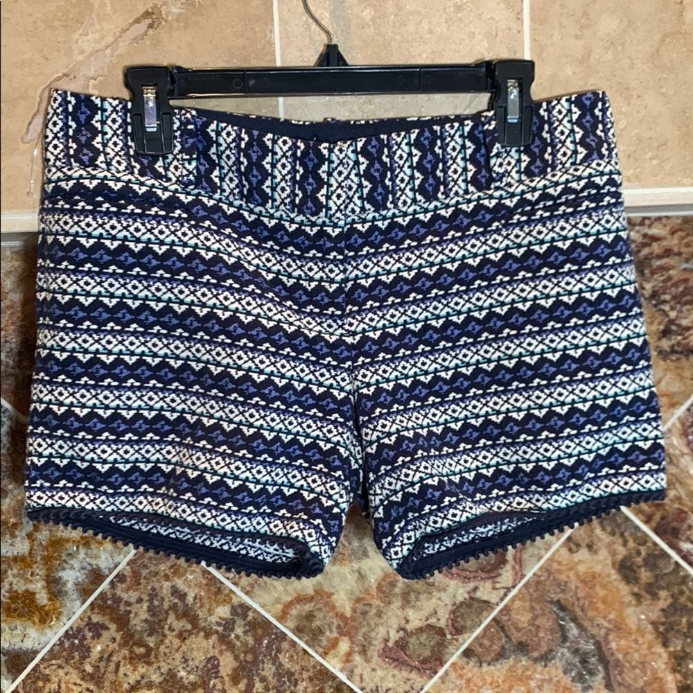 The Limited Size 6 Regular High Waist Blue and White Geometric Tribal Shorts